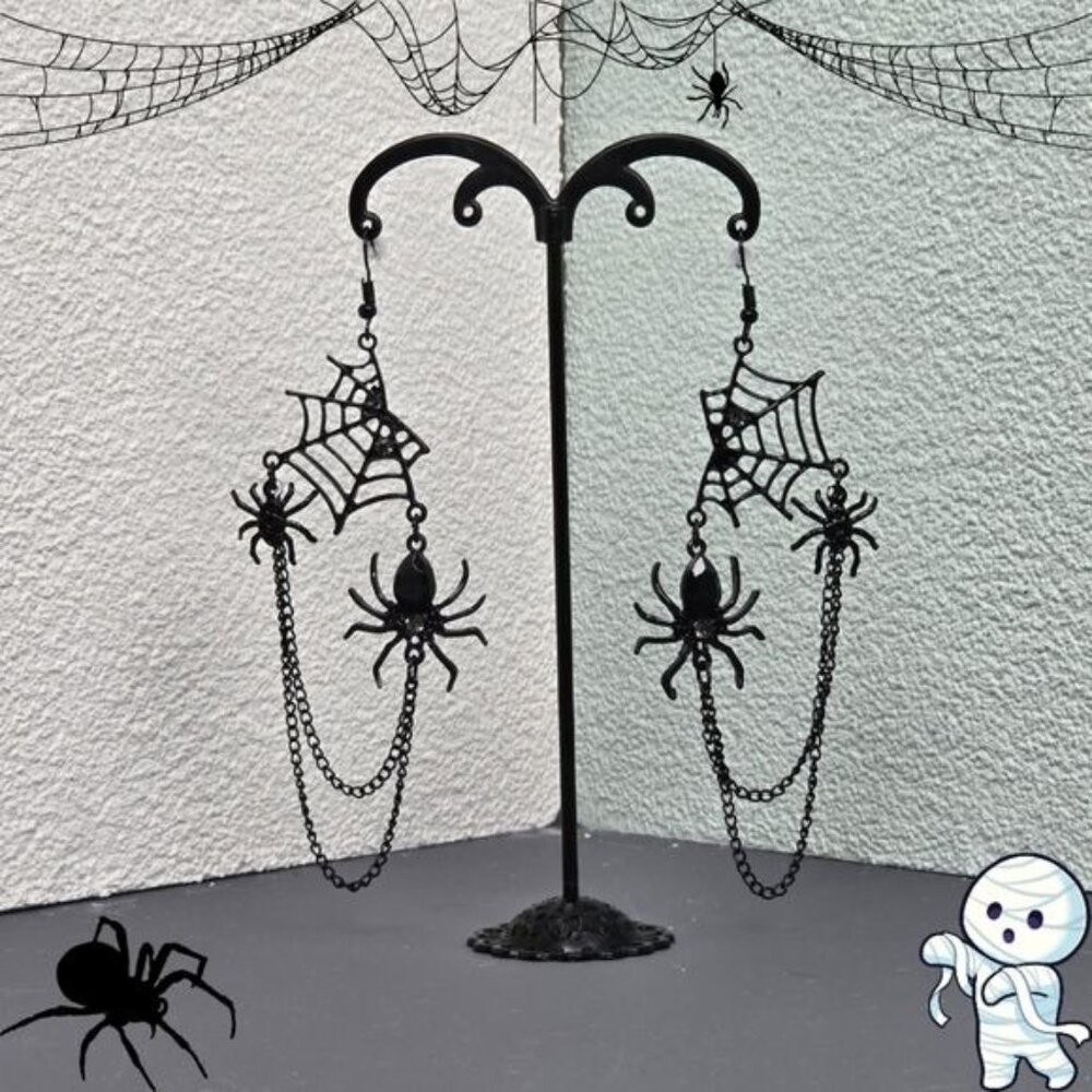 🎃‎ Gothic Black Spider Web Earrings (NWOT)